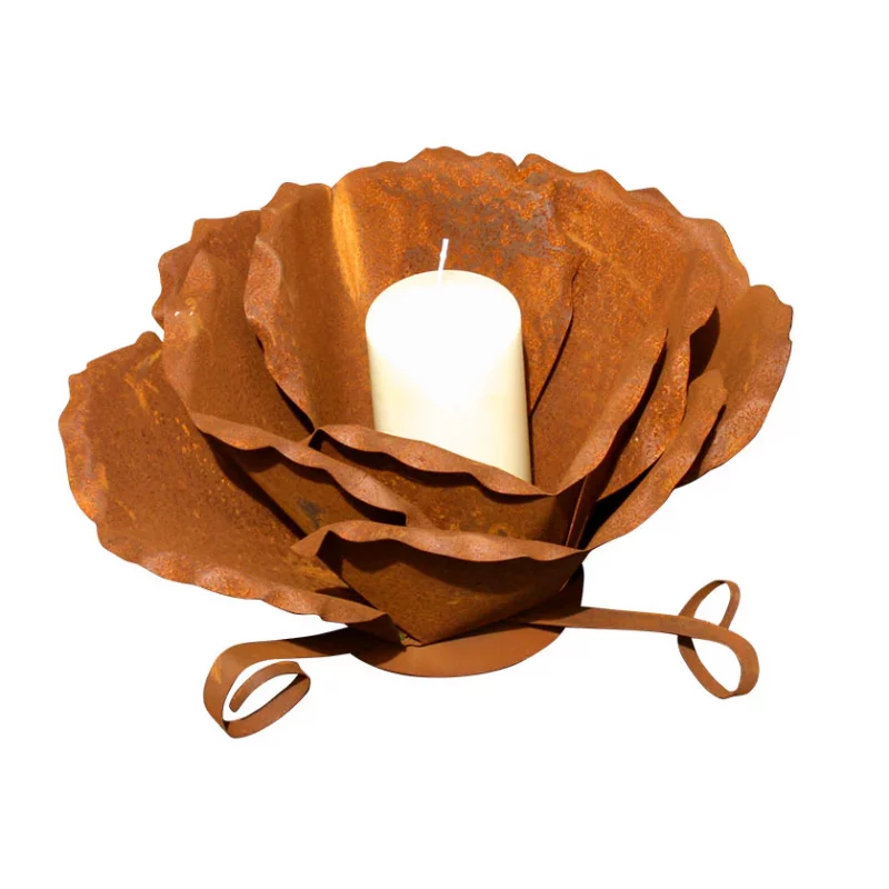 Bougeoir "Rose" en Métal Rouillé ø34xH.20cm