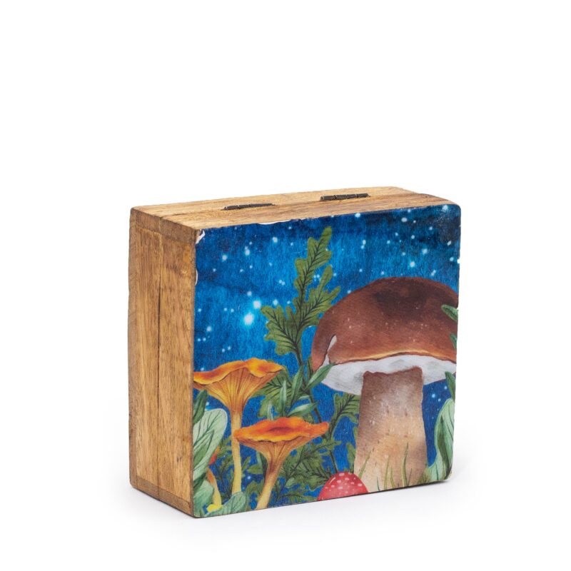 Petite Boîte Carrée Émaillée 10x10x4,2 cm – Champignon Sarcelle