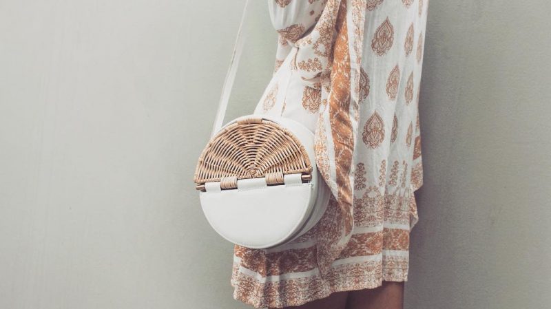 Sac Rond en Cuir et Rotin White D.20cm