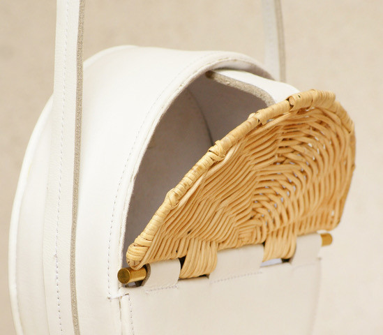 Sac Rond en Cuir et Rotin White D.20cm