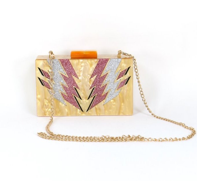 Clutch en Acrylique Rigide Effet Marbré Eclairs Scintillants