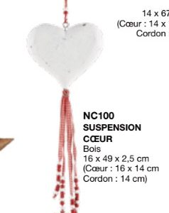 Coeur en Bois Blanc 4 Cordons