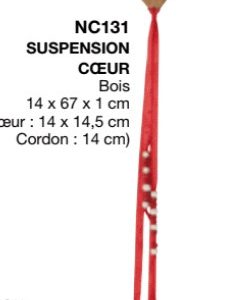 Coeur en Bois Naturel 4 Cordons Rouge