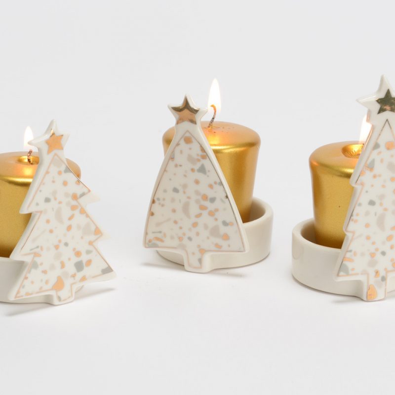 Arbre Bougeoir Terrazo Porcelaine 3 Modèles au Choix 7,8x5,7x5,5cm