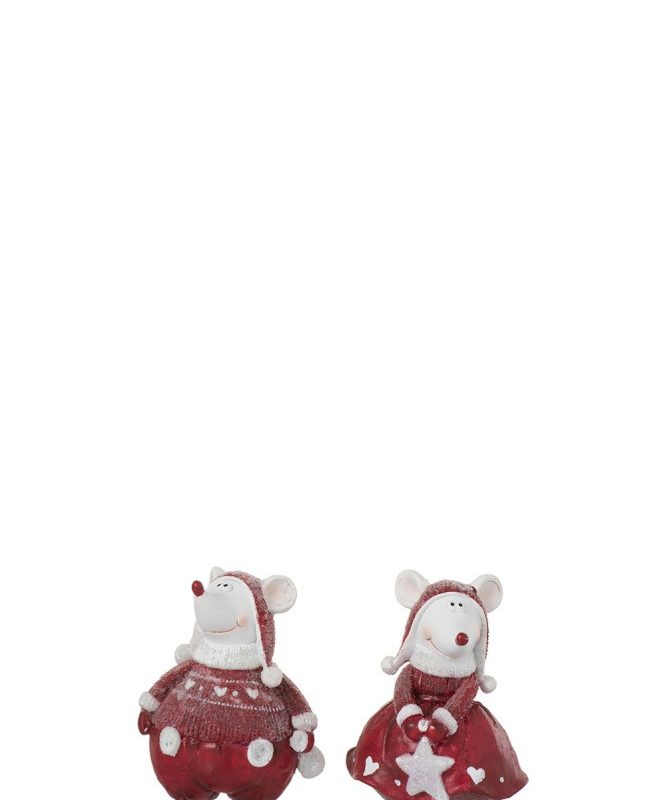 Souris de Noël en Résine Rouge 2 Modèles 6,5x5x11,5cm