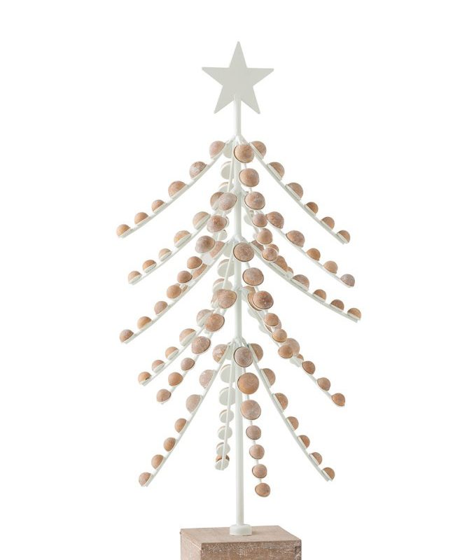 Sapin + Pied Etoile Bois/Metal Blanc/Naturel 25x25x58cm