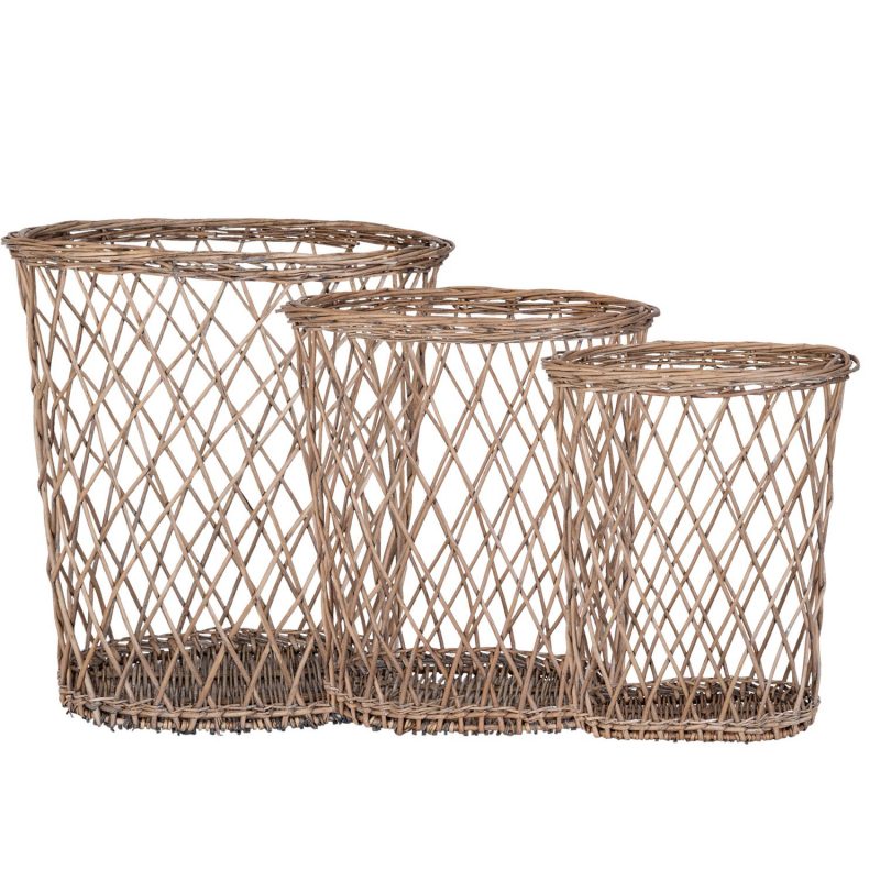 Set de 3 Paniers en Rotin Naturel 52x38x55 / 42x32x46 / 22x24x40 cm