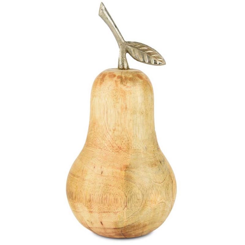 Déco Poire en Bois Naturel 25x12x12cm
