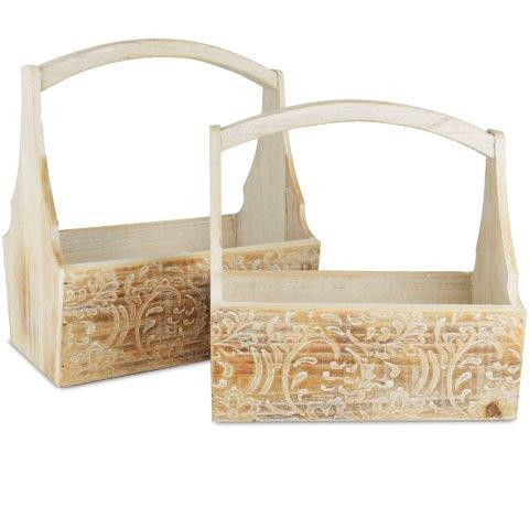 Set de 2 Paniers Rectangle "Curly" en Bois Naturel 26x15x29cm