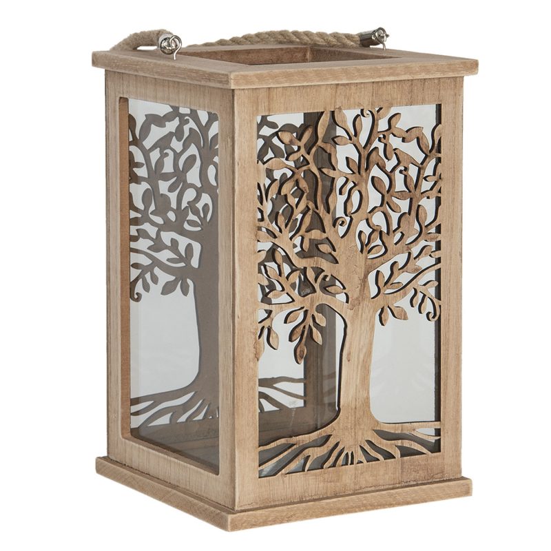 Lanterne "Arbre de Vie" en Bois Naturel 16x16x25cm