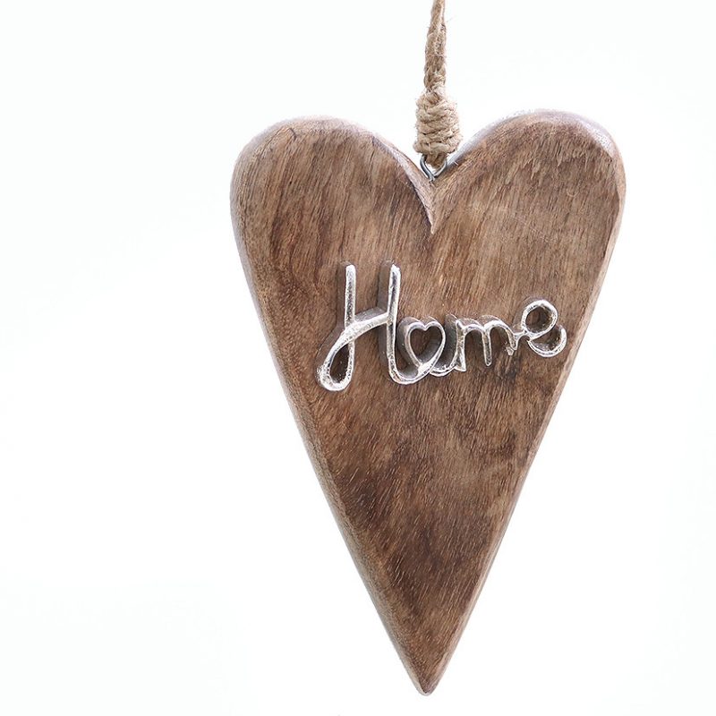 Pendentif Coeur "Home" en Bois et Alu 13x20cm