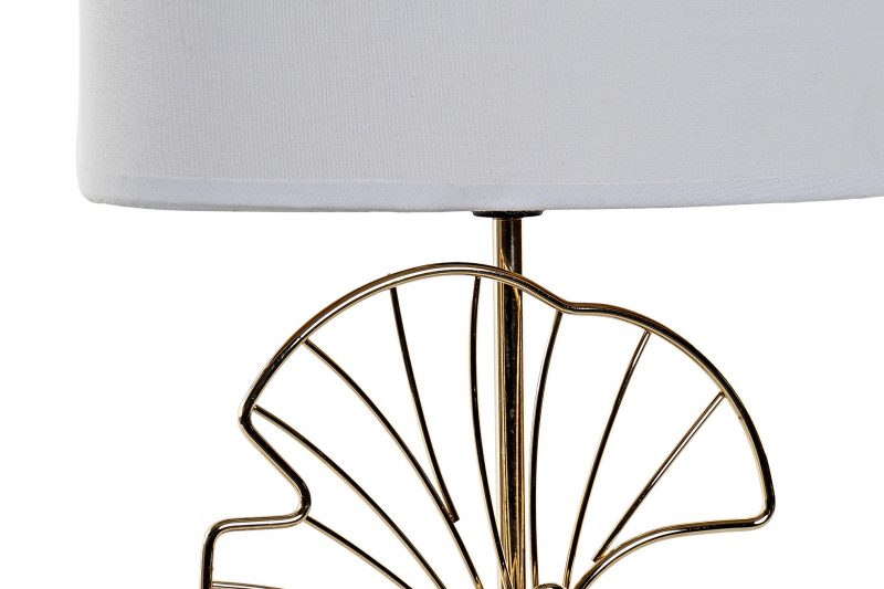 Lampe de Table en Métal Doré Abat-Jour Coton Blanc 26x13x51cm
