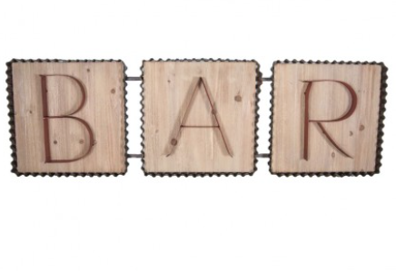 Décoration Murale Lettres BAR en Métal et Bois H.32 x101cm