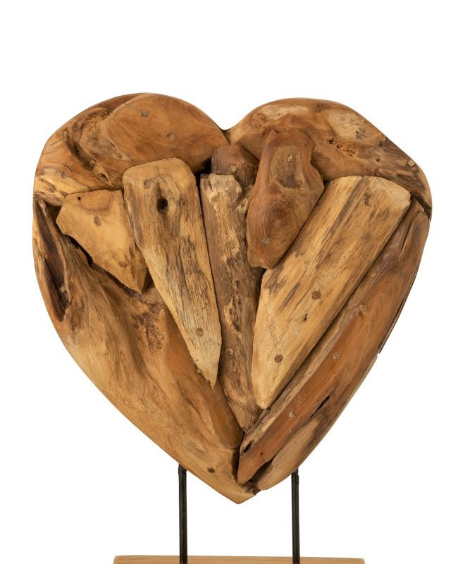 Coeur sur Pied en Tek Naturel 41x12,5x49,5cm