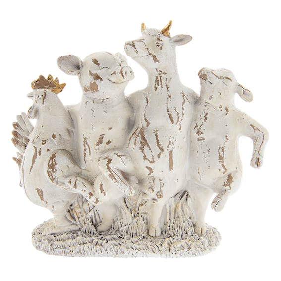 Décoration Animaux Fermiers Dansants en Blanc Patiné Doré 28x9x24cm