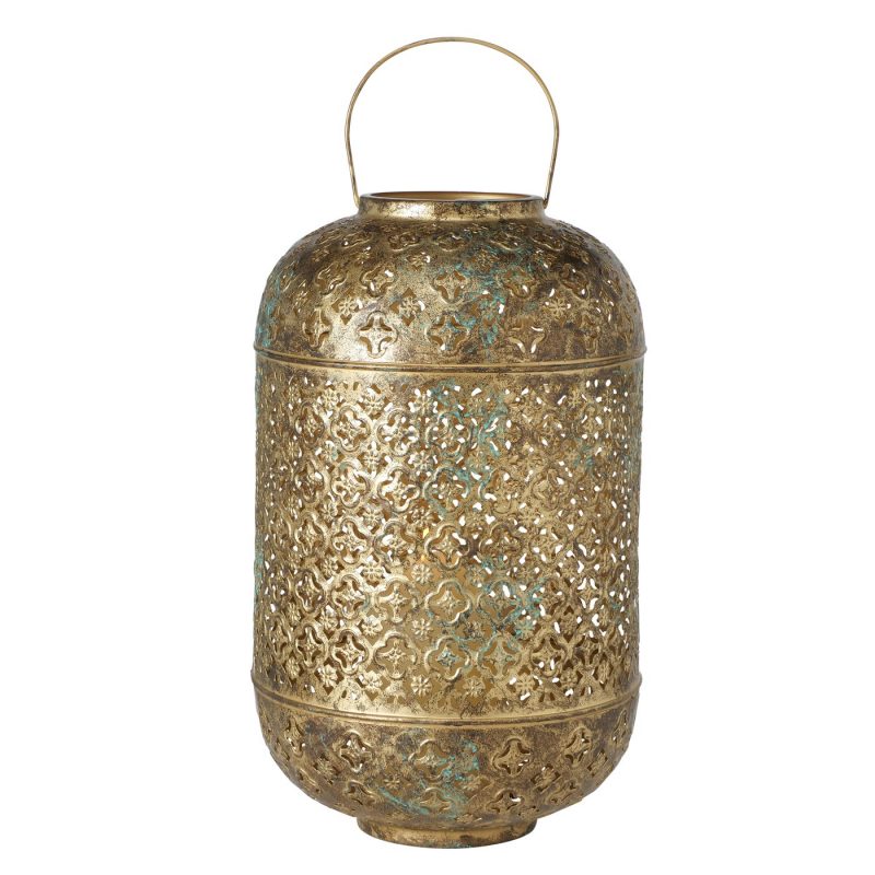 Lanterne Cataleya en Métal Laqué Doré H.43cm