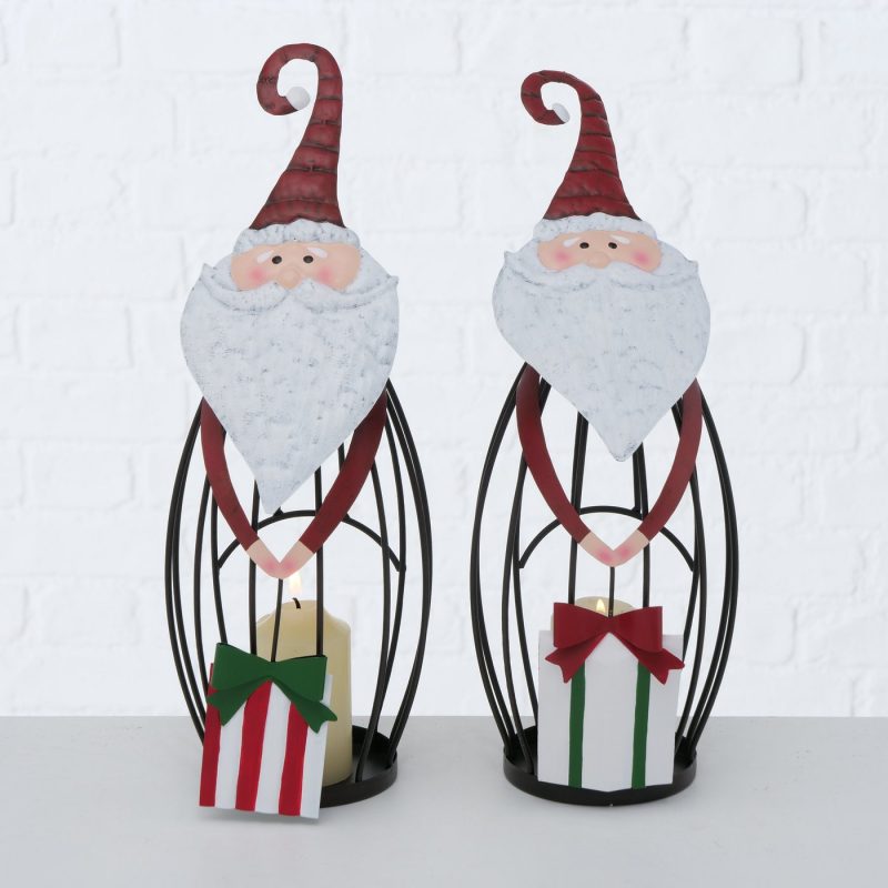 Lanterne Santa Klaus en Fer Laqué 2 Modèles au Choix H.34cm