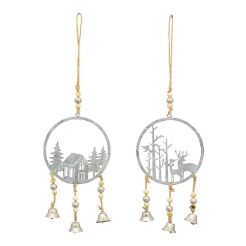 Pendentif Décor de Noël avec Clochettes en Métal Gris Vieilli 33x10cm