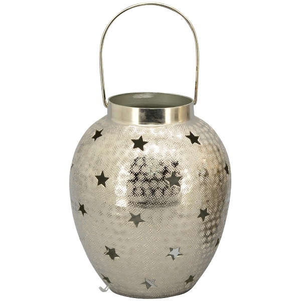 Lanterne Etoiles en Alu Argenté 15x15x18cm