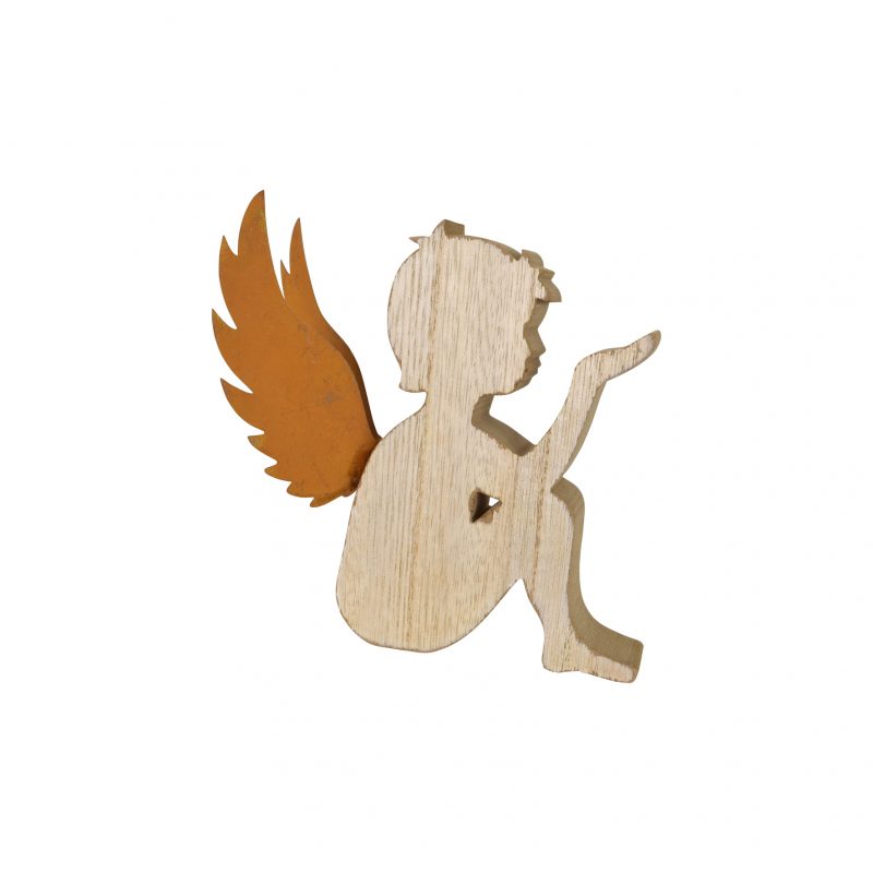 Ange Assis en MDF avec Ailes Rouillées 2x14x14,5cm
