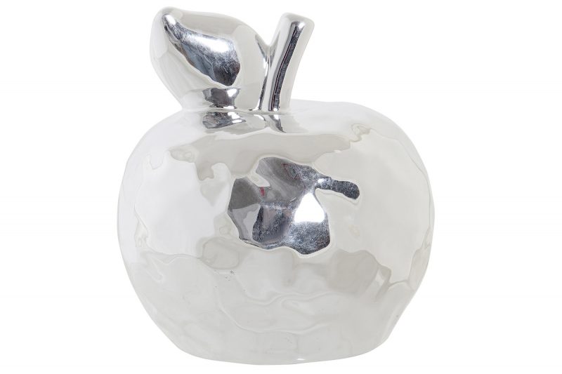 Pomme en Porcelaine Argent Chromé 14x15x15cm