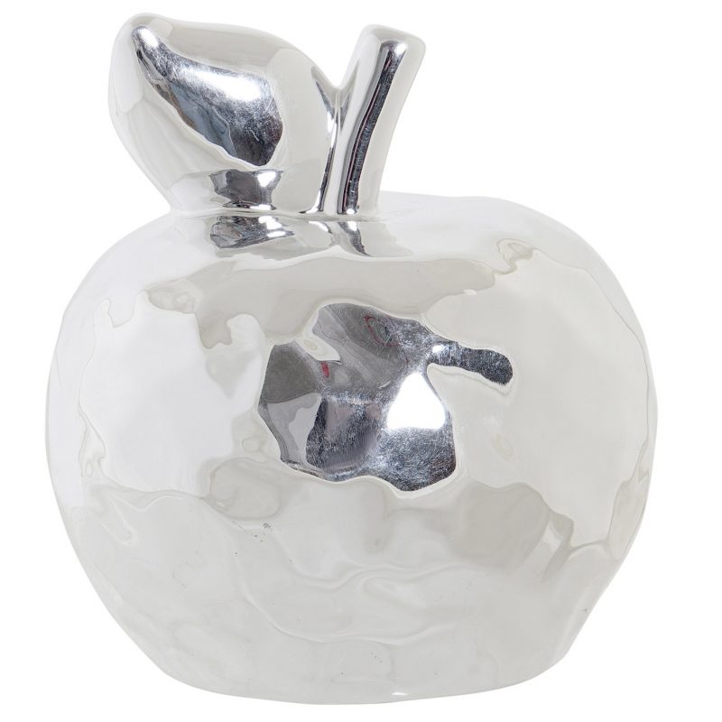 Pomme en Porcelaine Argent Chromé 14x15x15cm