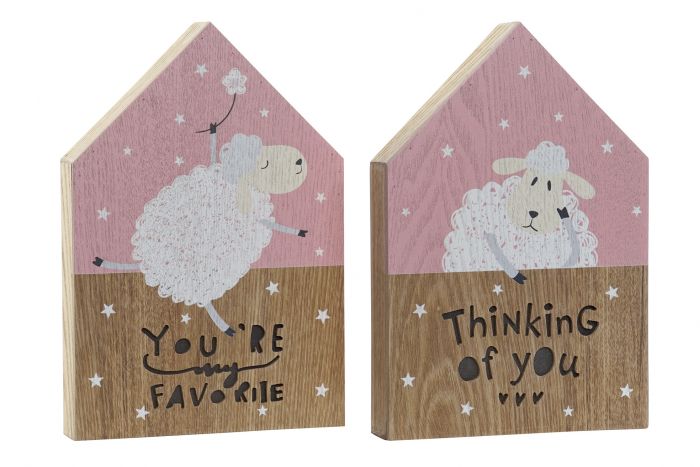 Veilleuse Maisonnette Lumineuse en Bois Moutons Blanc 2 Modèles au Choix 17x3,5x25cm