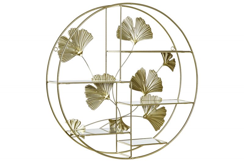 Etagère Ginkgo en Métal Doré et Miroir 55x12x55cm