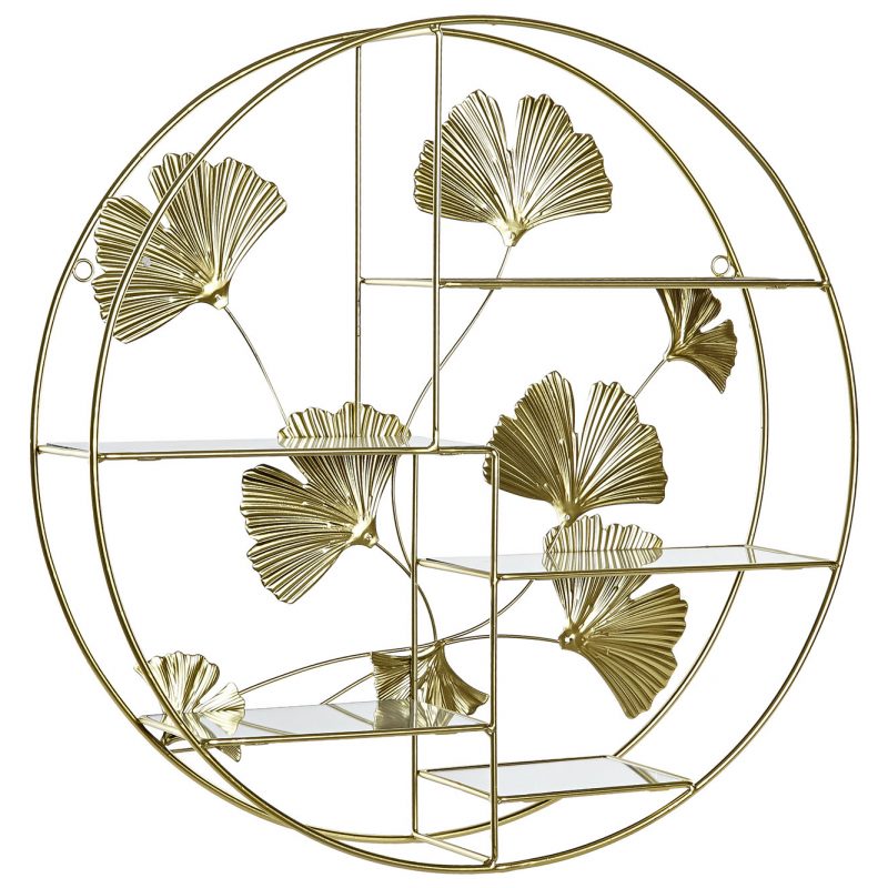 Etagère Ginkgo en Métal Doré et Miroir 55x12x55cm