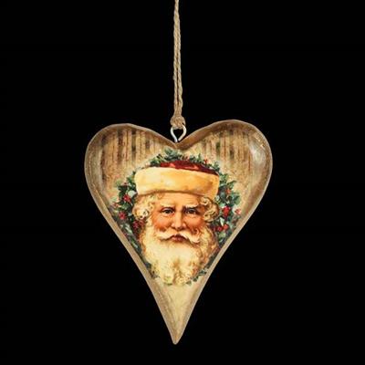 Pendentif Santa Coeur en Bois 11x2x12cm