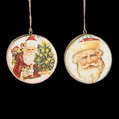 Pendentif Santa Rond en Bois 12x2x12cm