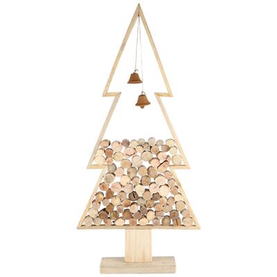 Sapin en Bois, Rondins et Clochettes 37x10x80cm