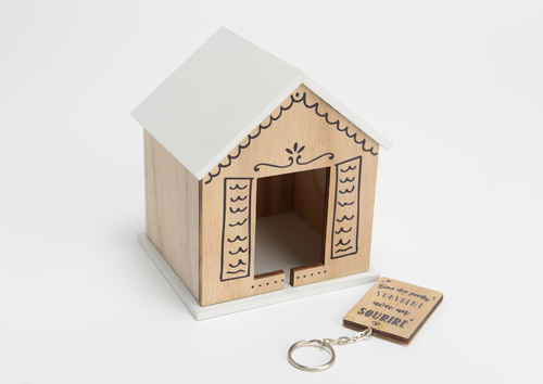 Range Clé avec Porte Clé en MDF 14x12,3x11cm