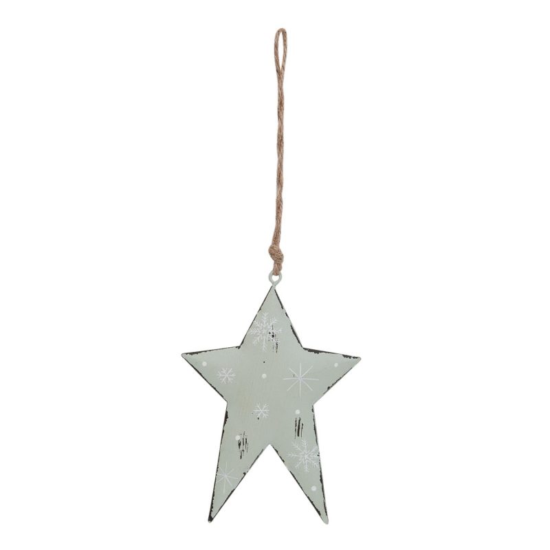 Pendentif Etoile Vert Pastel Vieilli 9x13cm