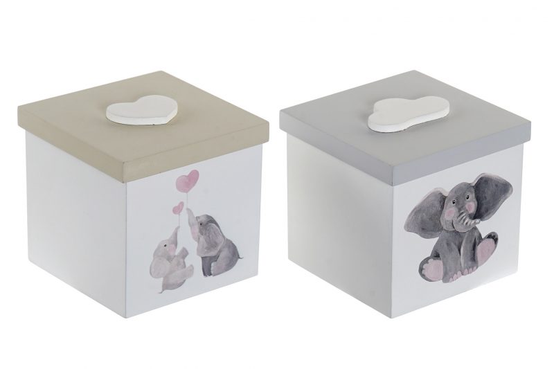 Boîte en Bois "Éléphant" 2 Modèles au Choix 11,5x11,5x11cm