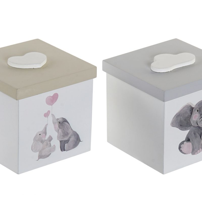Boîte en Bois "Éléphant" 2 Modèles au Choix 11,5x11,5x11cm