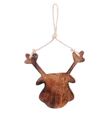 Pendentif Tête de Renne en Bois Naturel 30x30x1cm