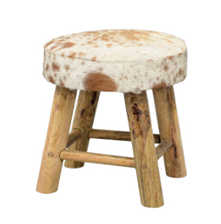 Tabouret en Bois Naturel et Peau 30x30x30cm