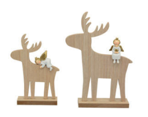 Renne en Bois Naturel avec Ange Lilian 19x5x26,5cm