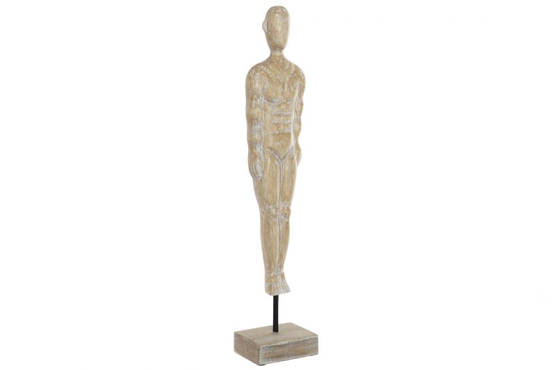 Sculpture Homme "Albasia" en Bois Décapé et Métal 14x11x74cm