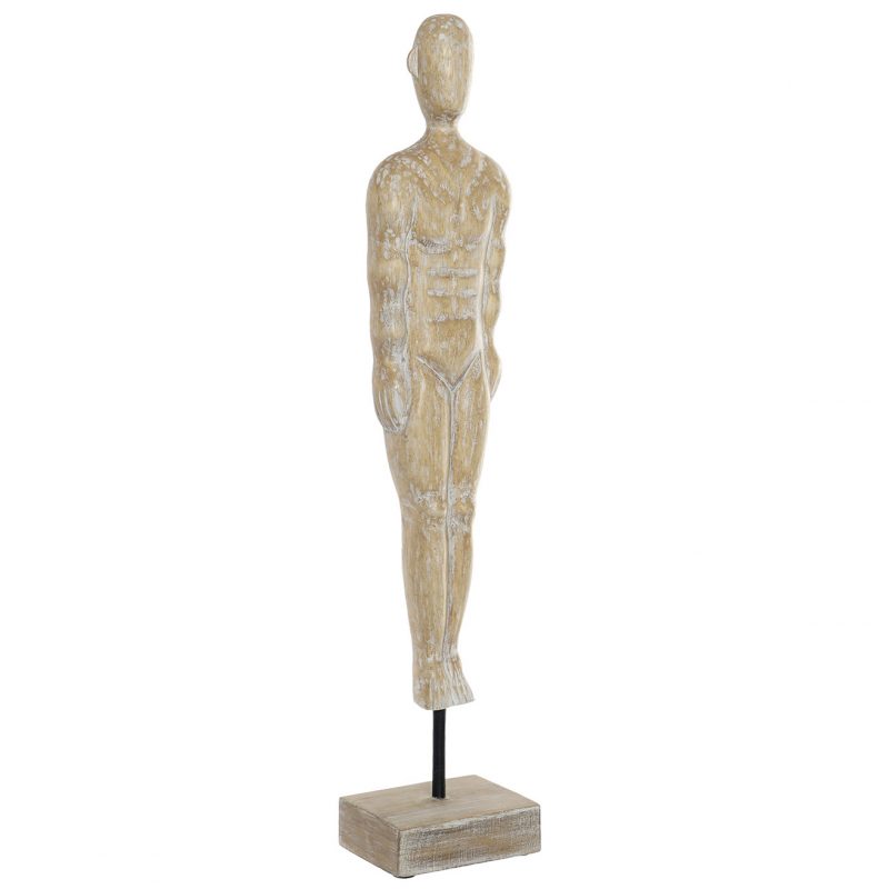 Sculpture Homme "Albasia" en Bois Décapé et Métal 14x11x74cm