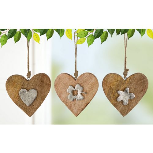 Pendentif Coer en Bois avec Symbole en Alu 3 Modèles au Choix 15x1,5x27cm