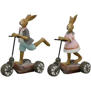 Lapin "Sannie" sur Trottinette  en Polyrésine 2 Modèles au Choix 9,5x5x13cm