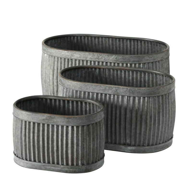 Pot à Fleurs Dalia en Métal Affiné Gris H.24cm – Image 2