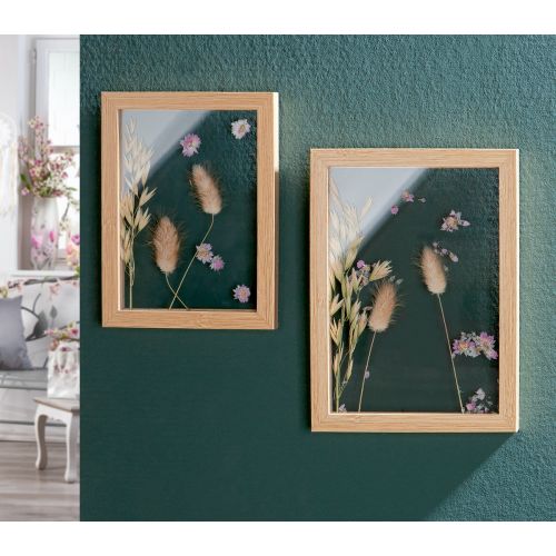 Cadre en Bois avec Fleurs Séchées sous Verre 18x24,5cm