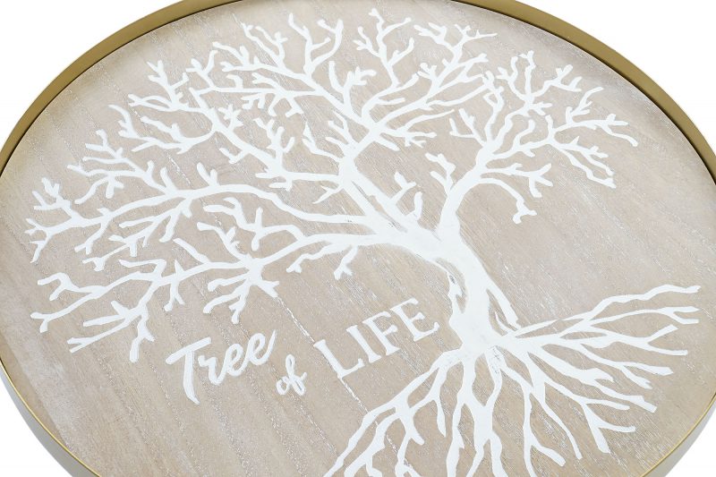 Plateau "Arbre de Vie" en Bois et Métal Doré sur Pieds 38,5x38,5x12cm