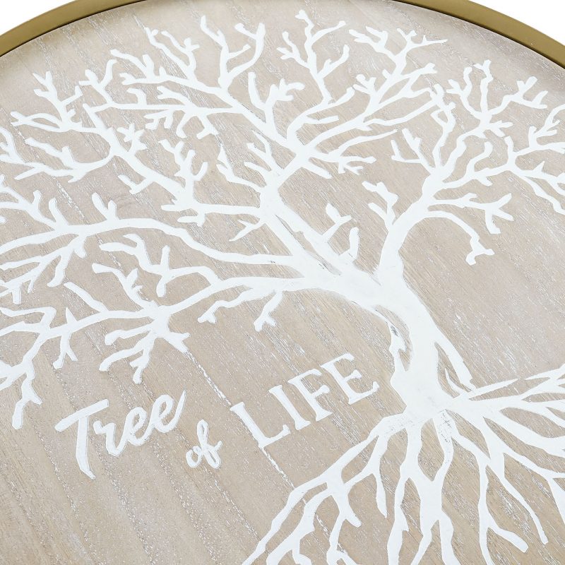 Plateau "Arbre de Vie" en Bois et Métal Doré sur Pieds 38,5x38,5x12cm