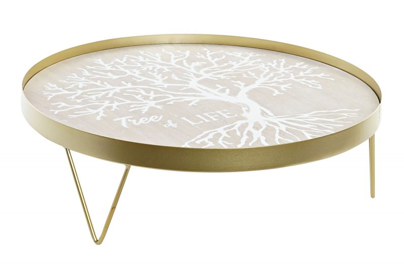 Plateau "Arbre de Vie" en Bois et Métal Doré sur Pieds 38,5x38,5x12cm – Image 2