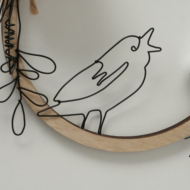 Couronne en Bois "Rumba" à Suspendre avec Fleur de Coton et Oiseau en Métal 2 Modèles au Choix 23xH.19cm – Image 3