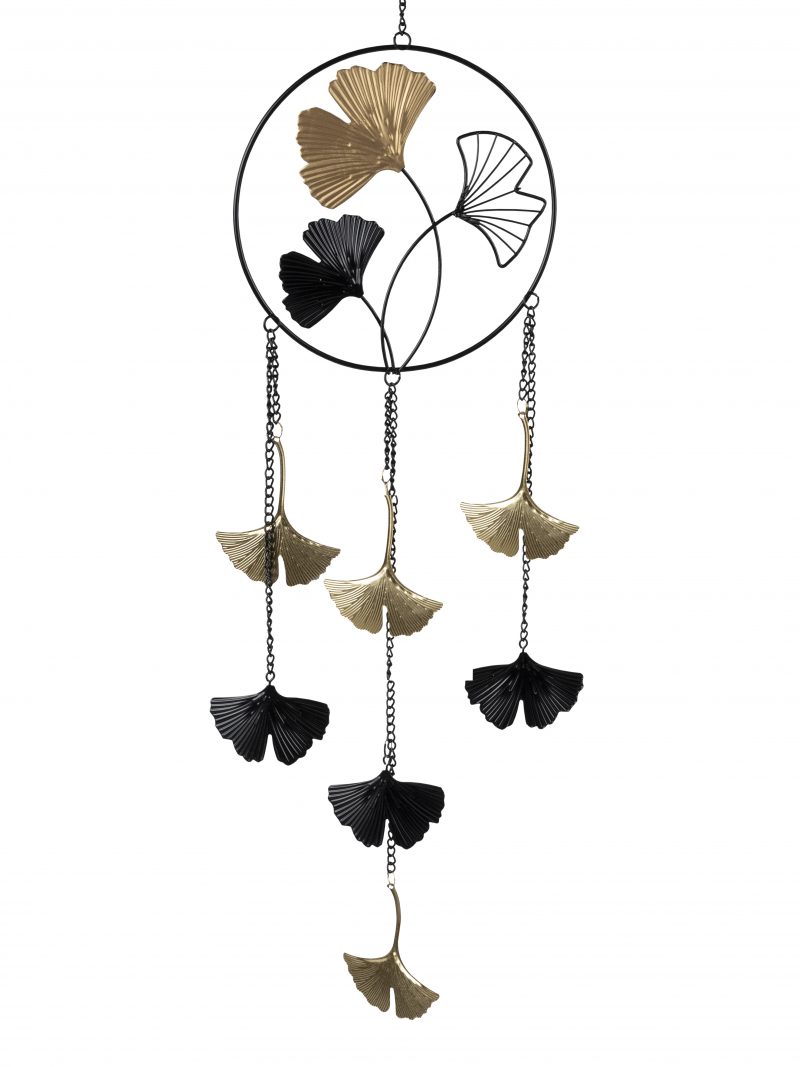 Suspension Feuilles de Ginkgo en Métal Noir et Or 18x60cm